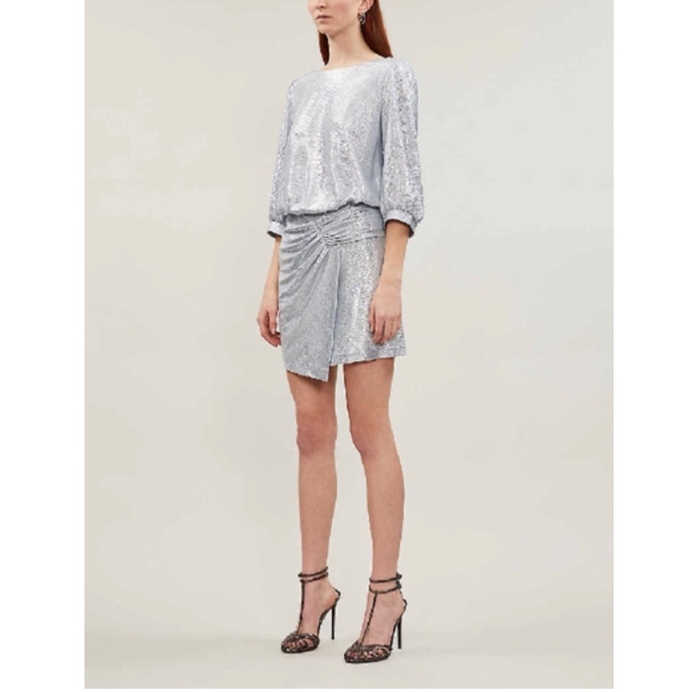 BA&SH Zalina Asymmetric Lamé Mini Dress In Argent